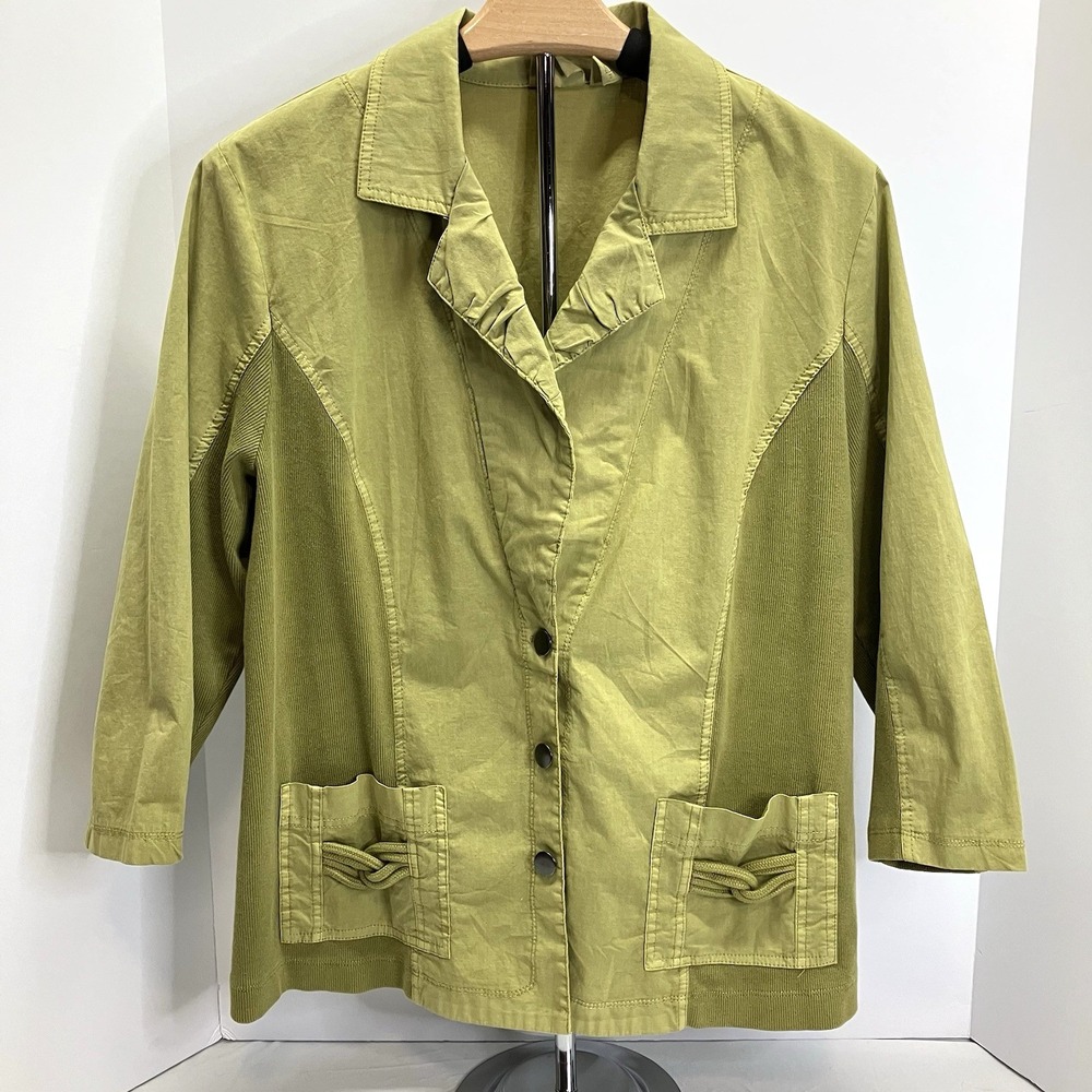 Zenergy Chicos Womens Lime Green Oversized Button Up Light Utility Jacket Size 2